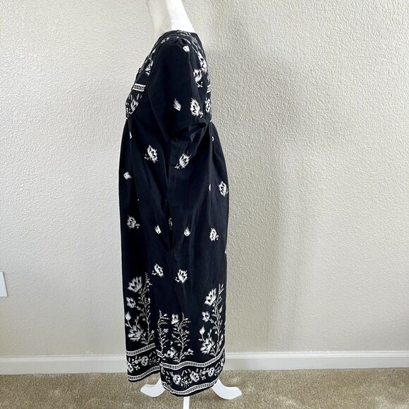 Vintage Loungees Small Black White Floral Mumu House Sleep Dress Kaftan Pockets - Picture 8 of 11